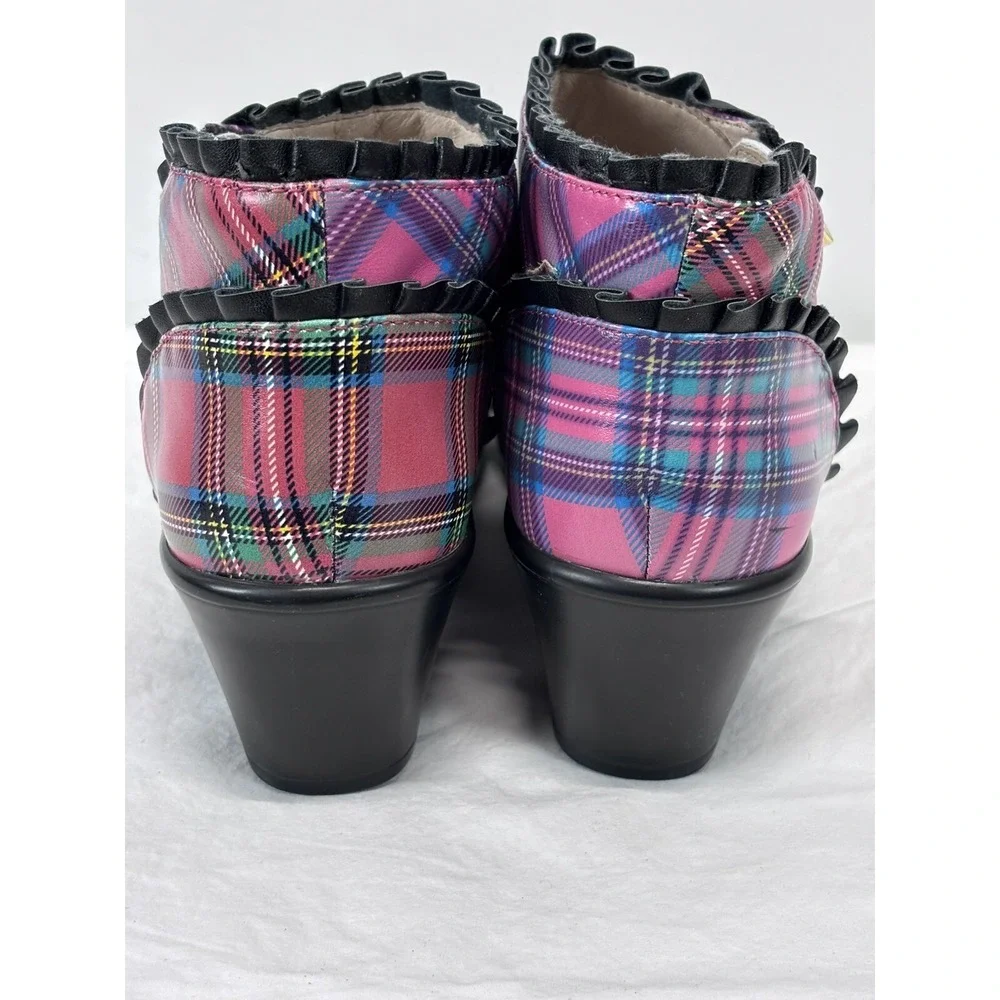 NEW! Alegria Hannah Tartan Bootie Sz 36 US 6.5? Women's Red Pink Plaid Zip Shoes